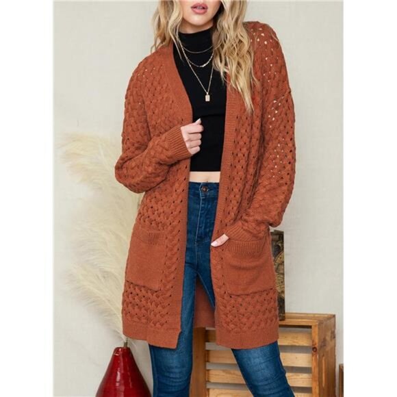 Women's 2024 Fashion Casual Open Front Long Sleeve Chunky Cable Knit Cardigans - Picture 4 of 7